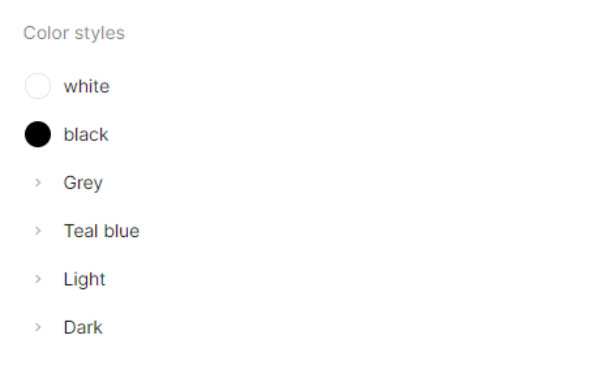 Deuxième capture d'écran des styles enregistrés sur Figma