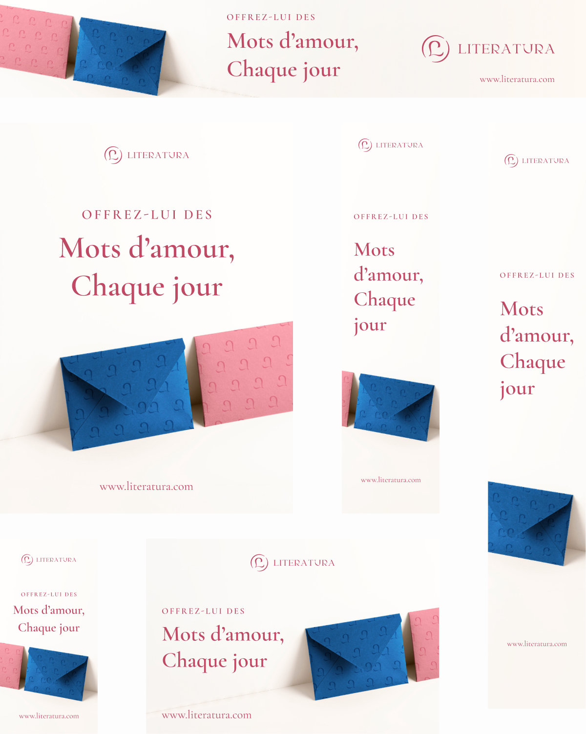 Mosaïque de bannières de toutes tailles, variant largeur et hauteur.