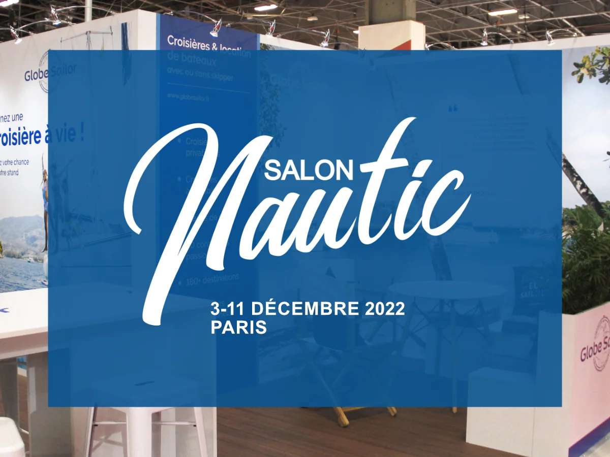 Stand pour salon, avec le logo du Salon Nautic au centre