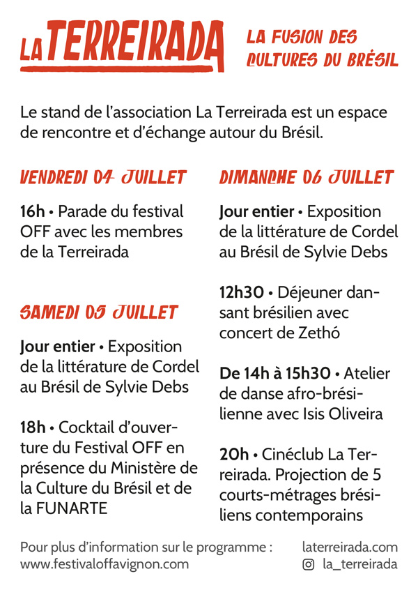 Verso : programme de l'association pour le Festival OFF d'Avignon 2025.
