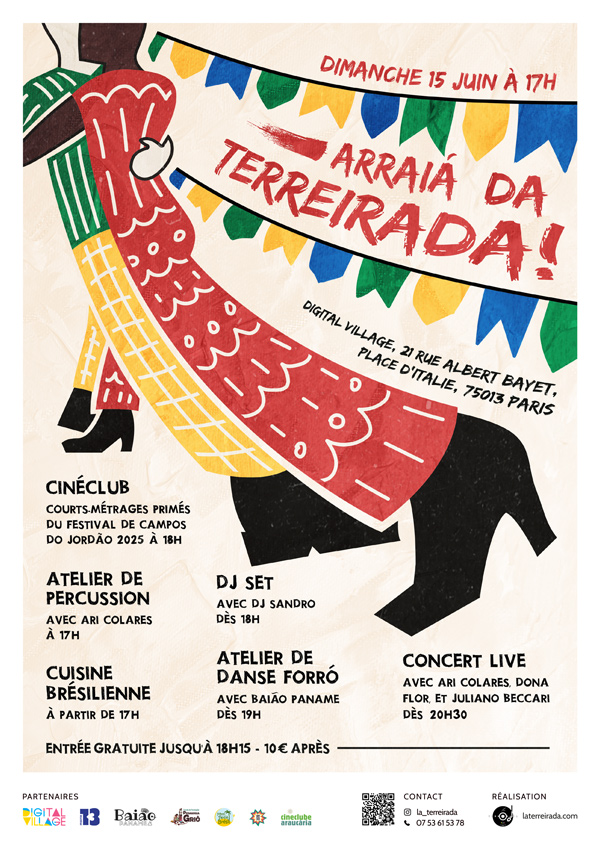 Affiche d'évènement culturel avec deux personnages peints en train de danser. La perspective est exagérée volontairement.