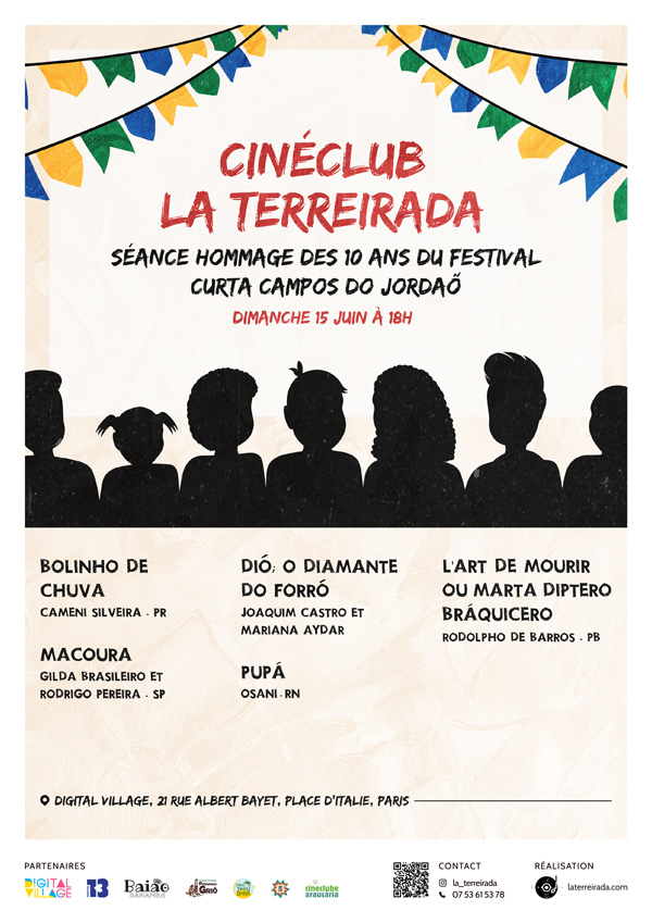 Affiche de cinéclub avec le programme de la soirée et la silhouette des spectateurs.