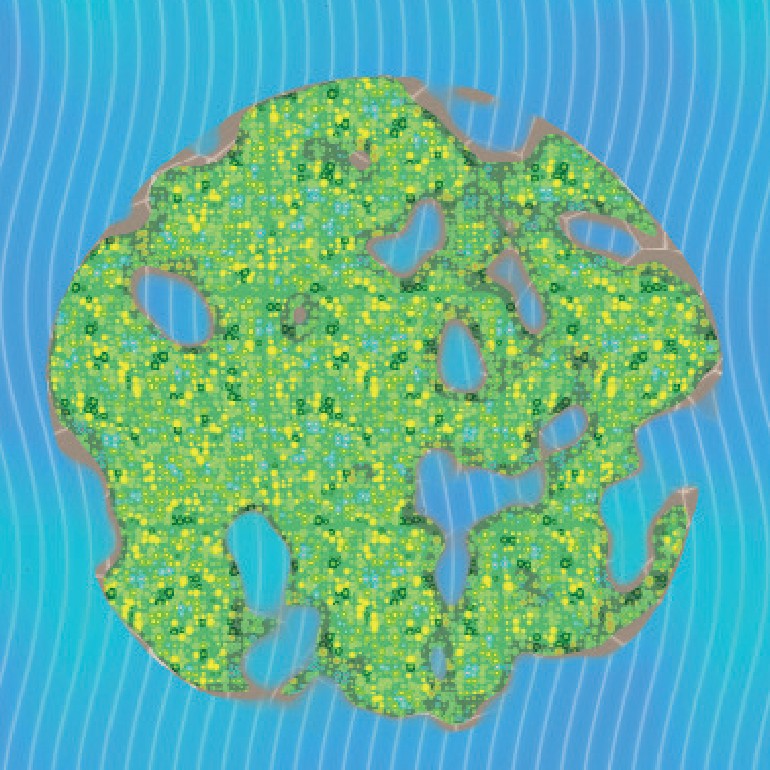 A positive depiction of Aents: the surroundings are lush and green, and the water is crystal clear.