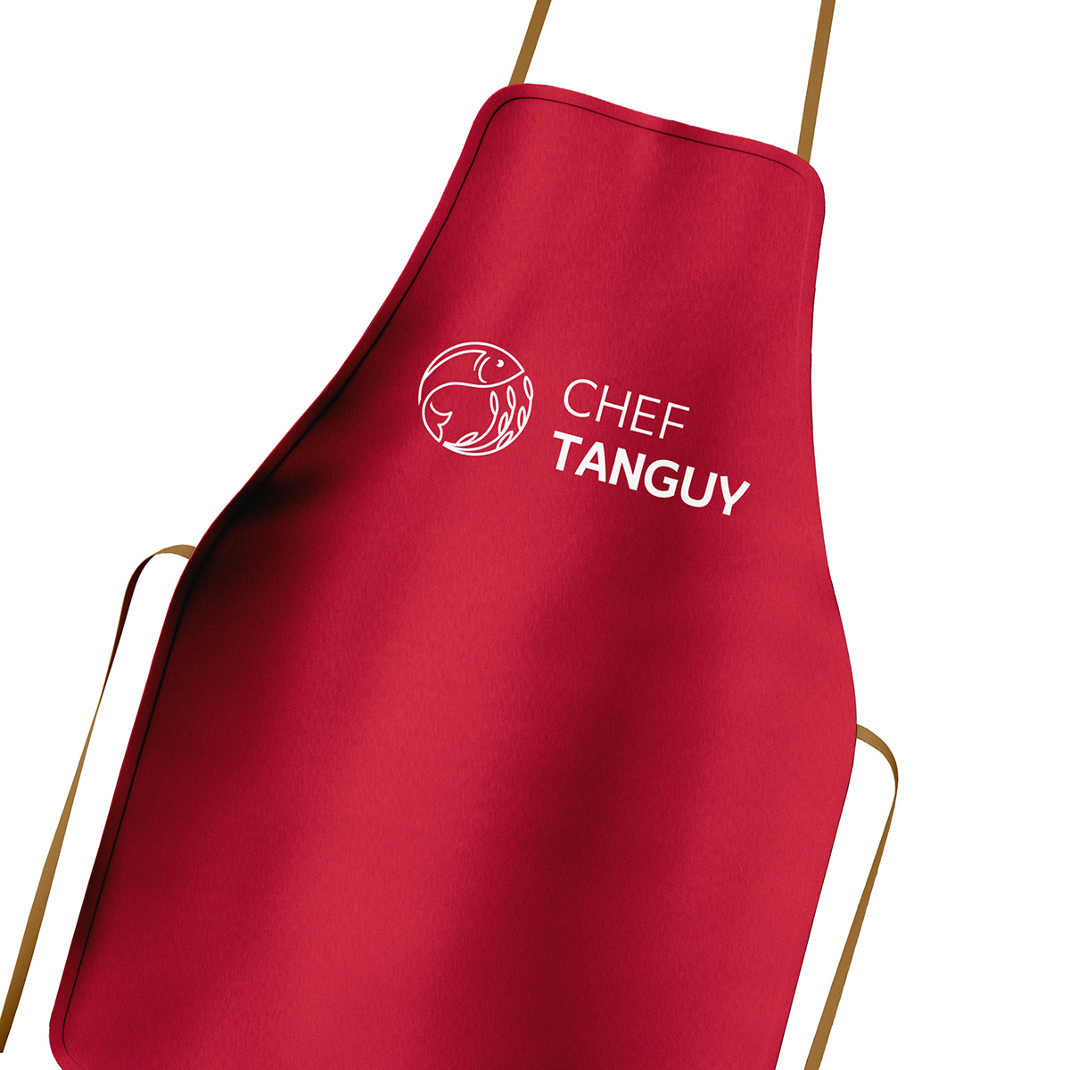 Red apron featuring the Chef Tanguy logo.