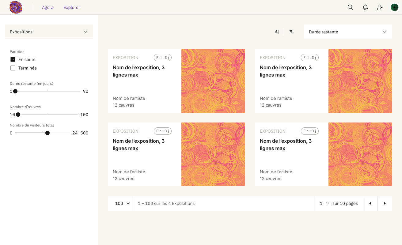 Screen mockup for searching exhibits on the app.