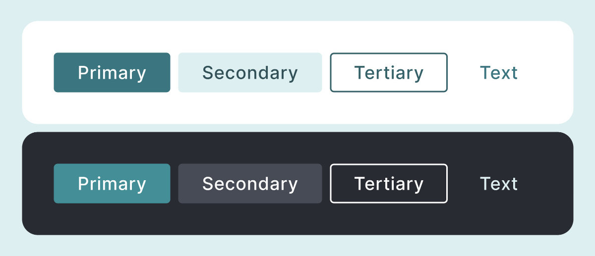 Example of the 4 types of buttons on a light background and on a dark background.