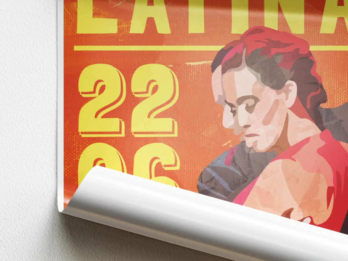 Wall poster in warm, welcoming colors showing two illustrated dancers.