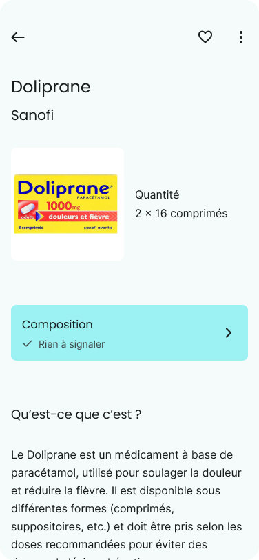 Application screen with a normal drug card.